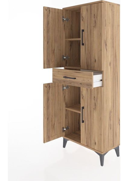 Arges Dolap 3 Raflı Tek Çekmeceli 4 Kapaklı 60X30X163 Çam-Çam fırsatları