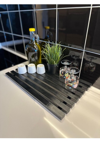 Katlanabilir Ahşap Kaydırmaz Banyo Paspası, Siyah, Şık ve Pratik Kullanım fırsatları