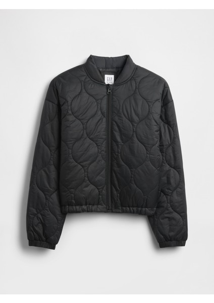Kız Çocuk Siyah Lightweight Kapitone Puffer Şişme Ceket