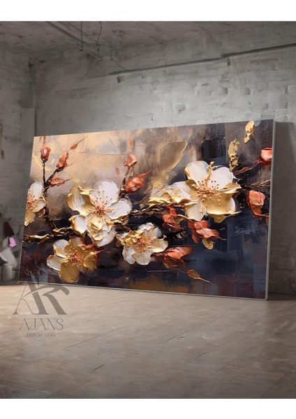 Kanvas Tablo Çiçek Açan Dalın Ahengi Yağlı Boya Görünümlü Dekoratif Ofis Koridor Salon Oturma Odası Kanvas Tablo 80 x 120