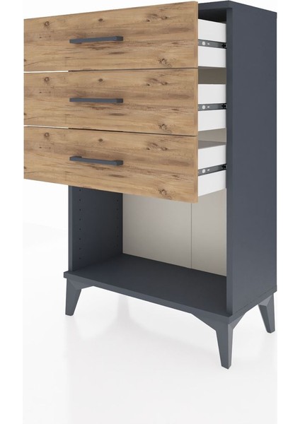 Arges Komodin 3 Çekmeceli 60X30X96 Antrasit-Çam fırsatları