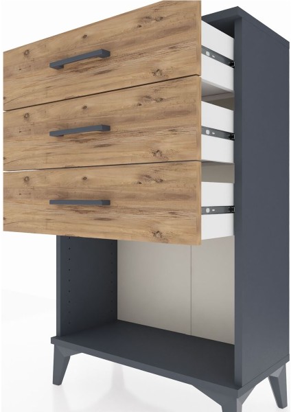 Arges Komodin 3 Çekmeceli 60X30X96 Antrasit-Çam indirimleri