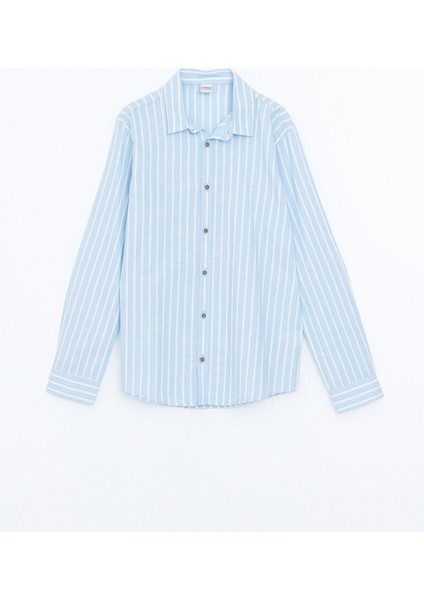 Yeni Sezon Çizgili Keten Karışımlı Erkek Çocuk Gömlek