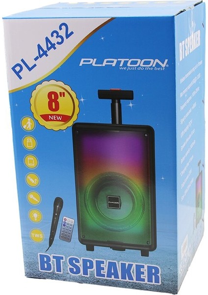 Bluetooth Mikrofon - Kumandalı Speaker Işıklı 2400MAH 256X228X421MM 20W - 100HZ-20KHZ - 85DB PL-4432 (5067)