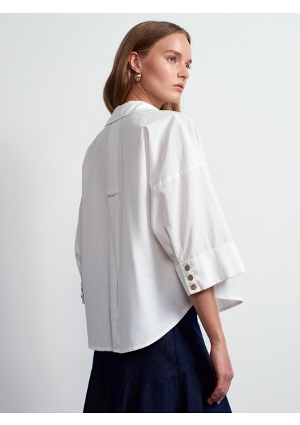 50529 %100 Pamuk Geniş Kollu Poplin Gömlek-Beyaz fiyatları