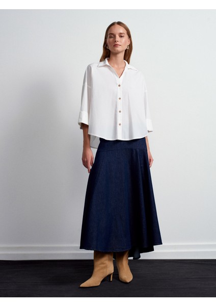 50529 %100 Pamuk Geniş Kollu Poplin Gömlek-Beyaz indirimleri