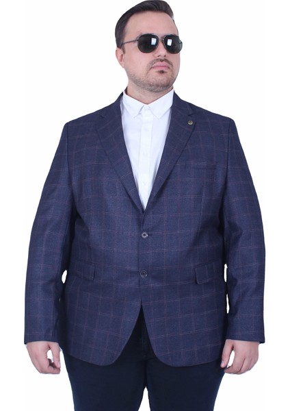 Mocgrande Erkek Büyük Beden 4 Drop Blazer Ekose Ceket 500605 Lacıvert
