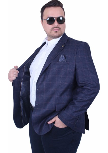 Mocgrande Erkek Büyük Beden 4 Drop Blazer Ekose Ceket 500605 Lacıvert fiyatları