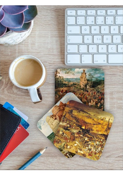 Dünya Tarihi 103 Ünlü Temalı Ahşap Altlığı Ahşap Baskılı Altlık 6&apos;lı Set (9 X9CM) KARBONNM17