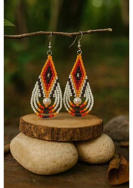 El Yapımı Sonbahar Tonlarında Inci Detaylı Boncuk Küpe fırsatları