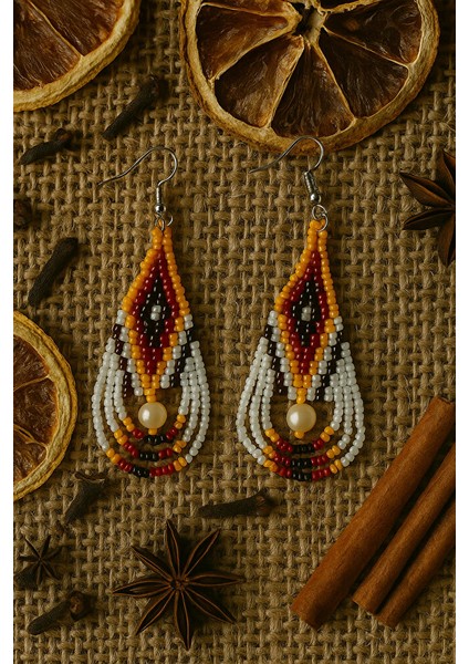 El Yapımı Sonbahar Tonlarında Inci Detaylı Boncuk Küpe indirimleri