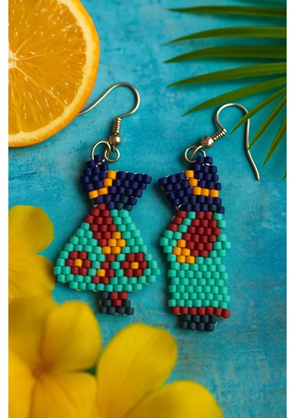 Renkli Figür Tasarımlı Miyuki Boncuk Küpe - El Yapımı