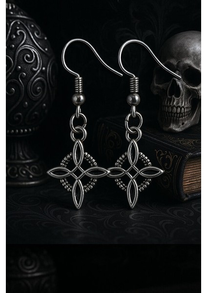 Gotik Gümüş Tonlu Motifli Sallantılı Küpe - El Yapımı modelleri