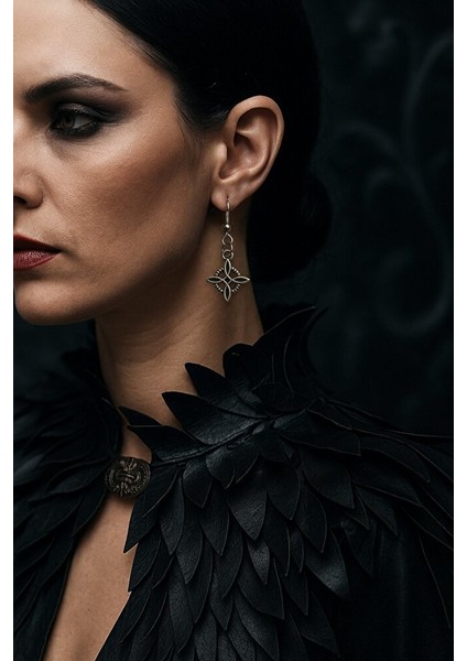 Gotik Gümüş Tonlu Motifli Sallantılı Küpe - El Yapımı fırsatları