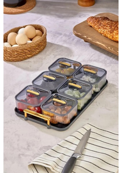 Tepsili Lüx 6 Bölmeli Kahvaltılık Seti, Şık ve Fonksiyonel Akrilik Tepsili Lüks 6 Bölmeli Kahvaltılık Seti - Kahvaltı Keyfinizi Artırın!