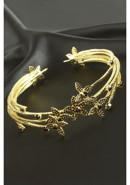 Çiçek Lüks Taşlı Gelin Tacı