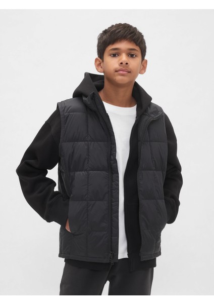 Erkek Çocuk Siyah Recycled Lightweight Puffer Şişme Yelek