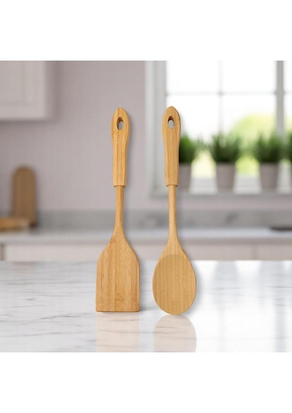 Bambu 2&apos;li Servis Seti, Tavalarınız ve Kızarmanız Için Spatula, Servisleriniz Için Büyük Kaşık | 2 Adet Lüks Bambu Set