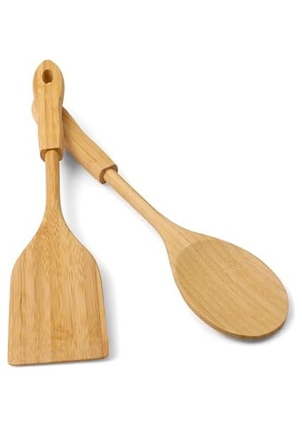 Bambu 2&apos;li Servis Seti, Tavalarınız ve Kızarmanız Için Spatula, Servisleriniz Için Büyük Kaşık | 2 Adet Lüks Bambu Set fiyatları