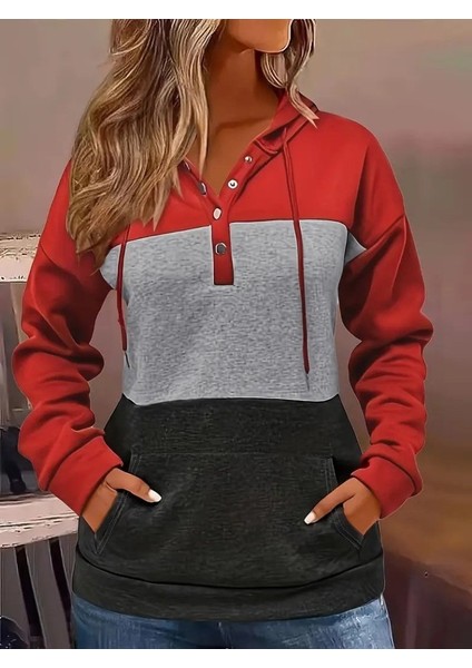Kadın Uzun Kollu Kapşonlu Çok Renkli Iki Iplik Bluz modelleri