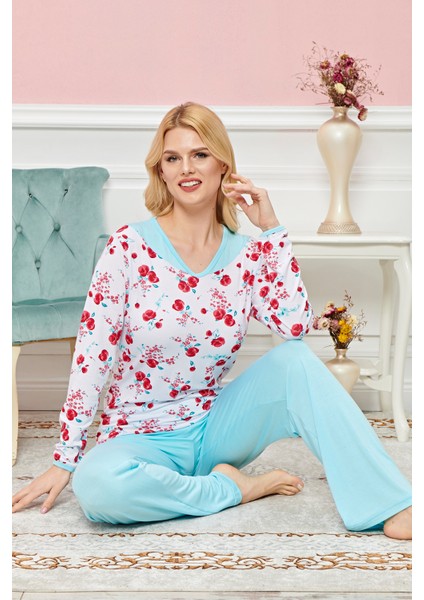Bayan Uzun Kollu Pijama Takımı Model No 7579