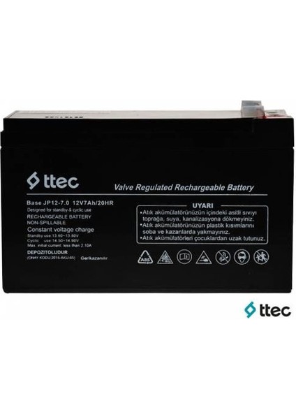 Ttec Base 12V 7 Ah Kuru Tip Bakımsız Akü