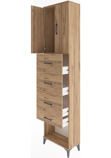 Arges Dolap Tek Raflı 4 Çekmeceli 2 Kapaklı 60X30X243 Çam-Çam fırsatları