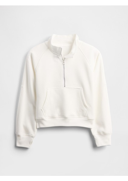 Kız Çocuk Beyaz Vintagesoft Gap Logo Yarım Fermuarlı Pullover Sweatshirt