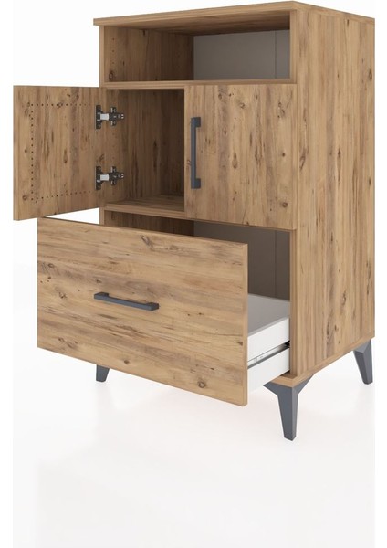 Hyperion Komodin 2 Raflı Tek Çekmeceli 2 Kapaklı 60X44X96 Çam-Çam fırsatları