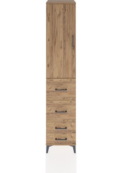 Hyperion Dolap 3 Raflı 4 Çekmeceli Tek Kapaklı 44X44X221 Çam-Çam