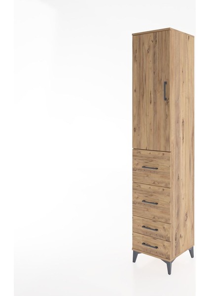 Hyperion Dolap 3 Raflı 4 Çekmeceli Tek Kapaklı 44X44X221 Çam-Çam modelleri
