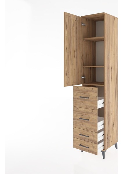 Hyperion Dolap 3 Raflı 4 Çekmeceli Tek Kapaklı 44X44X221 Çam-Çam fırsatları