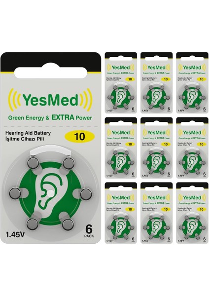 Power 10 Numara Işitme Cihazı Pili (10 Paket x 6 Adet = 60 Adet Pil)