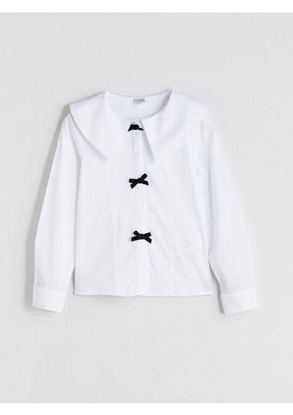 Yeni Sezon Bebe Yaka Fiyonk Detaylı Kız Çocuk Gömlek