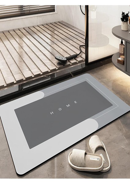 Şık Tasarım Su Emici Banyo Tuvalet Paspası Kaymaz Tabanlı Gri Kare