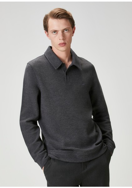 Gri Melanj Polo Yaka Sweatshirt