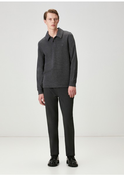 Gri Melanj Polo Yaka Sweatshirt fiyatları