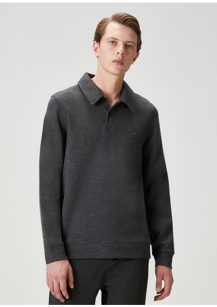 Gri Melanj Polo Yaka Sweatshirt fırsatları