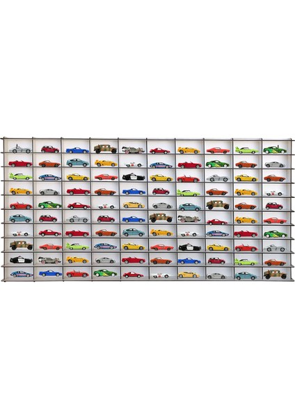 1/64 Hobi Araba Rafı Yatay 100 Araçlık (Beyaz, Mdf)