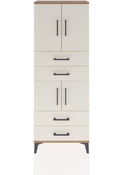 Arges Dolap 3 Raflı 4 Çekmeceli 4 Kapaklı 60X30X163 Çam-Aytaşı
