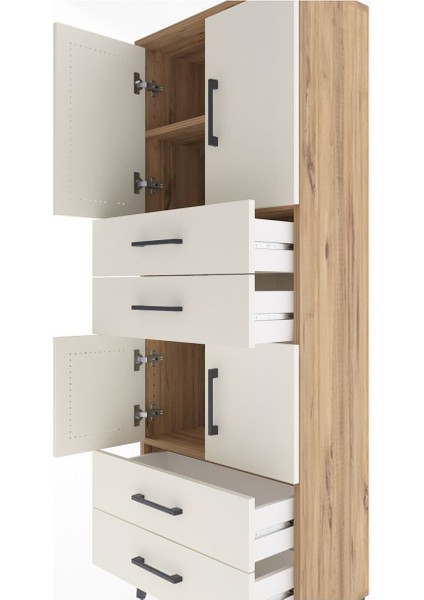 Arges Dolap 3 Raflı 4 Çekmeceli 4 Kapaklı 60X30X163 Çam-Aytaşı indirimleri
