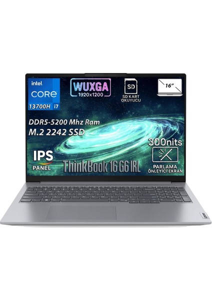 Thinkbook 16 G6 Irl Intel Core I7-13700H 64GB 1tb SSD 16" Wuxga IPS Panel Freedos Taşınabilir Bilgisayar 21KH00V1TR