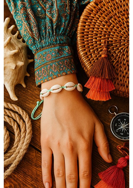 Doğal Deniz Kabuklu Turkuaz Ipli Yazlık Bileklik – El Yapımı Ayarlanabilir fırsatları
