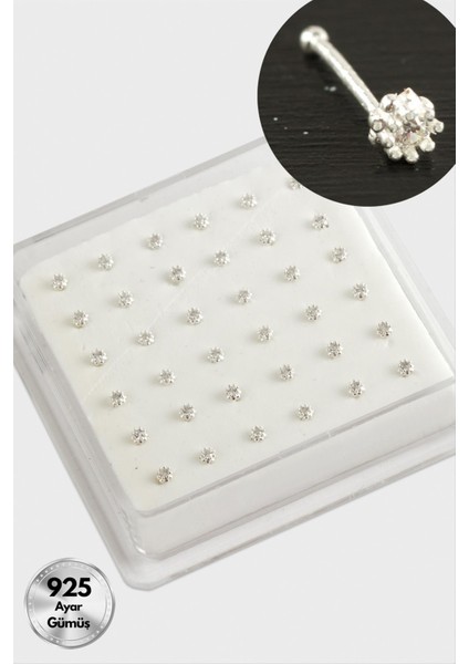 2 mm Zirkon Tek Taşlı Gümüş Hızma 36 Adet
