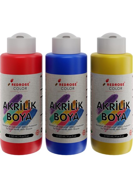 Rose Kırmızı, Mavi, Sarı Akrilik 3&apos;lü Set 3X120 ml