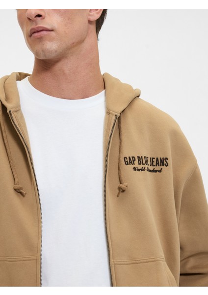Erkek Kahverengi Vintagesoft Gap Logo Fermuarlı Sweatshirt modelleri