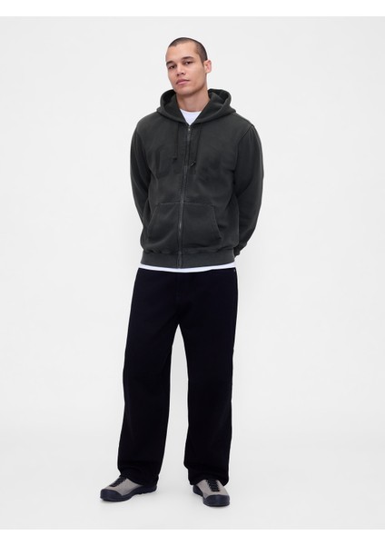 Erkek Siyah Vintagesoft Arch Gap Logo Tam Fermuarlı Sweatshirt modelleri