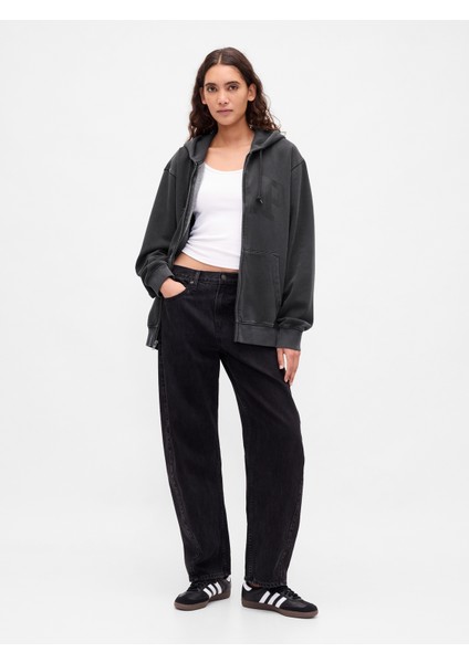 Erkek Siyah Vintagesoft Arch Gap Logo Tam Fermuarlı Sweatshirt