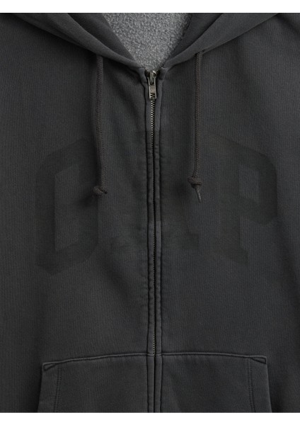 Erkek Siyah Vintagesoft Arch Gap Logo Tam Fermuarlı Sweatshirt