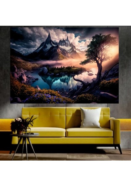 Göl ve Dağ Doğa Manzaralı Sanatsal Dekoratif Duvar Tablosu (70X100 Cm)